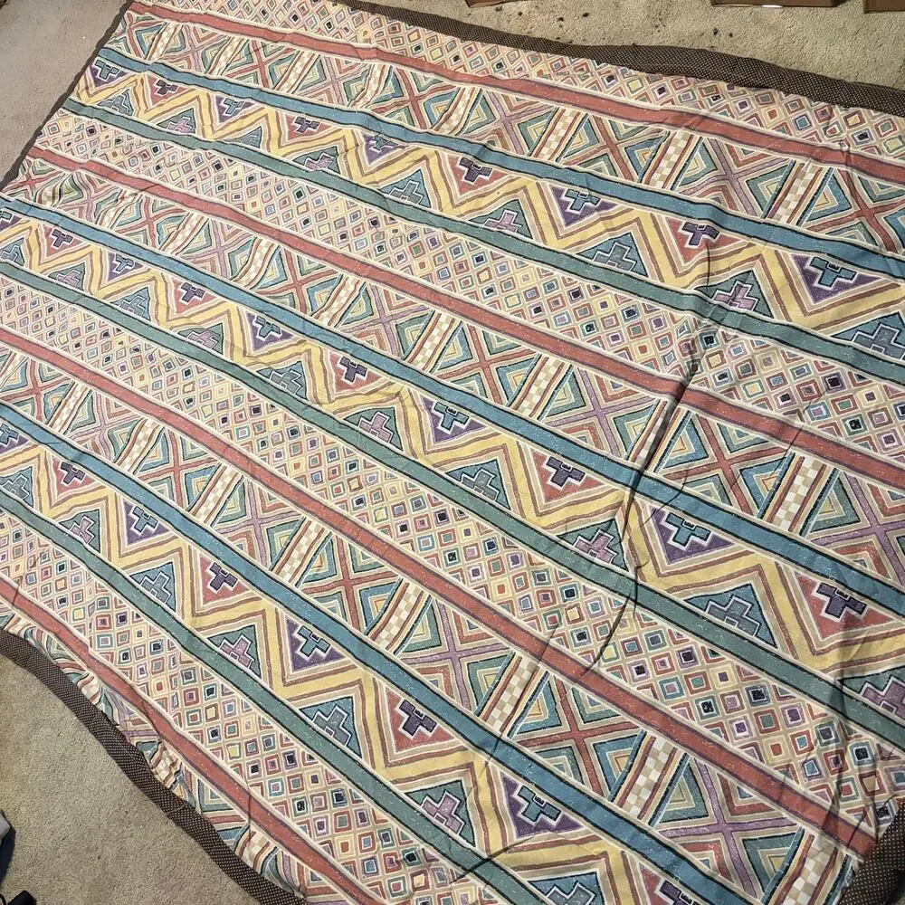 Vintage 1994 Handmade Patchwork Quilt Brown Geometric Rail Fence Twin XL 61x95